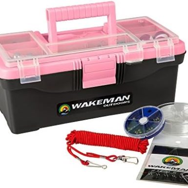 55-Piece Fishing Tackle Set - Tackle Box Includes Sinkers, Hooks, Lures, Bobbers, Swivels, Fishing Line, and More - Fishing Gear by Wakeman (Pink)