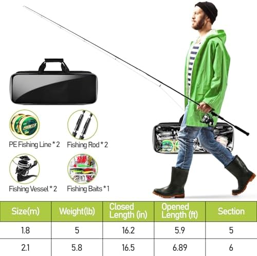 Fishing Pole and Reel Combo - 2PCS Carbon Fiber Telescopic Rods Spinning Reels Saltwater/Freshwater Kit with Lures, Line and Carrier Bag, Travel Fishing Gear for Adults - Image 4