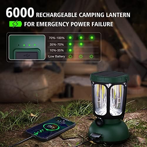 Raynic 6000 LED Camping Lantern, 650LM Hand Crank Solar Battery Powered Rechargeable Lantern, Emergency Lights for Home Power Failure, Hurricane, USB Cable Included - Image 3