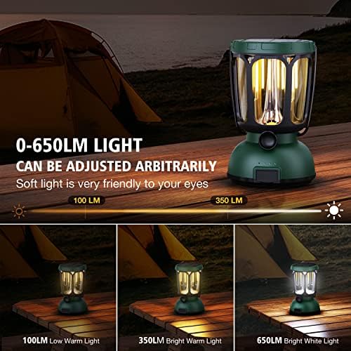 Raynic 6000 LED Camping Lantern, 650LM Hand Crank Solar Battery Powered Rechargeable Lantern, Emergency Lights for Home Power Failure, Hurricane, USB Cable Included - Image 4