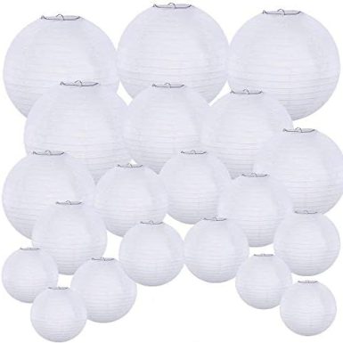 Supla 20 Pack Chinese White Paper Lantern Round 4” 6” 8” 10” 12” White Hanging Lanterns Wedding Party Decorations